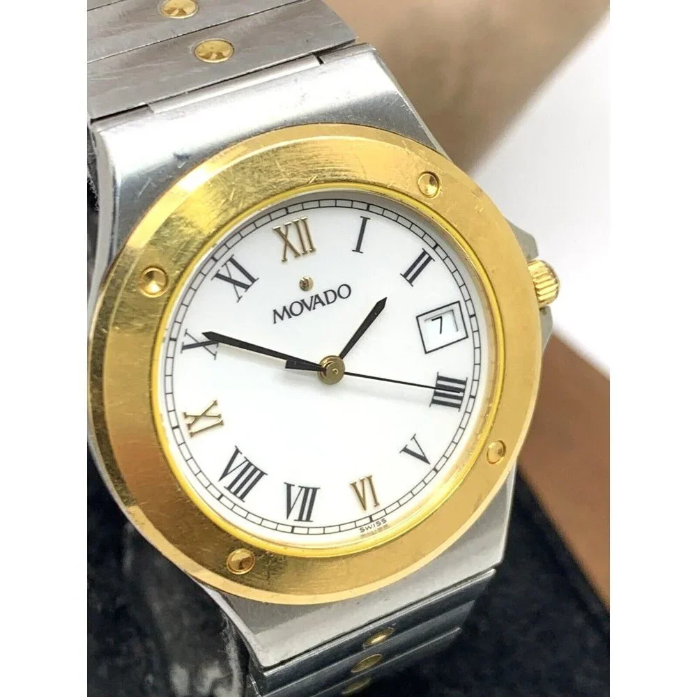 Movado Men's Watch 81.65.877.2 Swiss Quartz White Dial Two Tone Stainless Steel